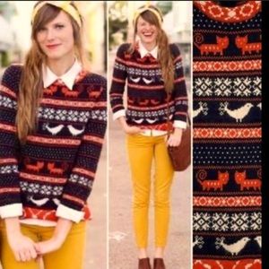 J. CREW Cat Bird Wool Blend Sweater